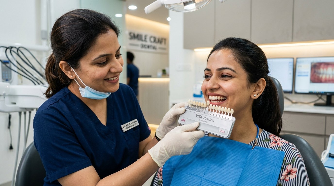 Cosmetic Smile Makeover and Porcelain Veneers Shade Matching